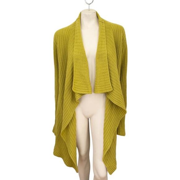 100% Cashmere Long Open Front Draped Chartreuse Cardigan Lagenlook Oversize SZ M - Picture 1 of 9
